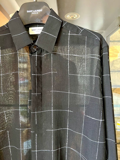 saint laurent black geometric silk shirt