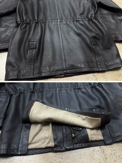 luxurious dark leather jacket with cashmere lining