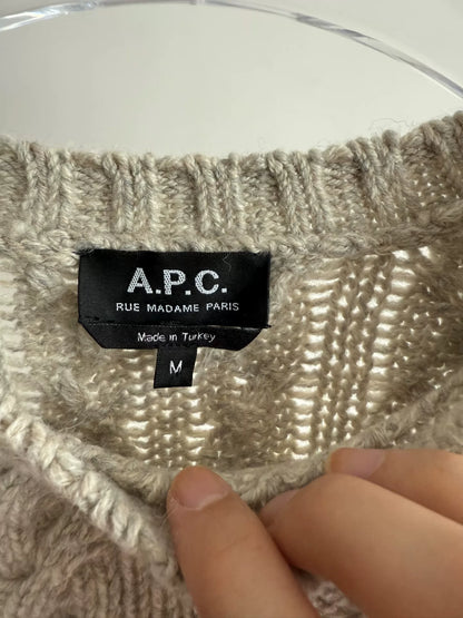 A.P.C Gray Wool Cable Knit Sweater