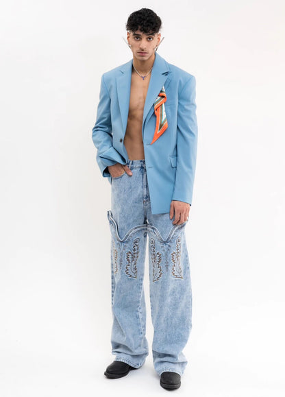Y Project Cowboy Cuff Embroidered Jeans