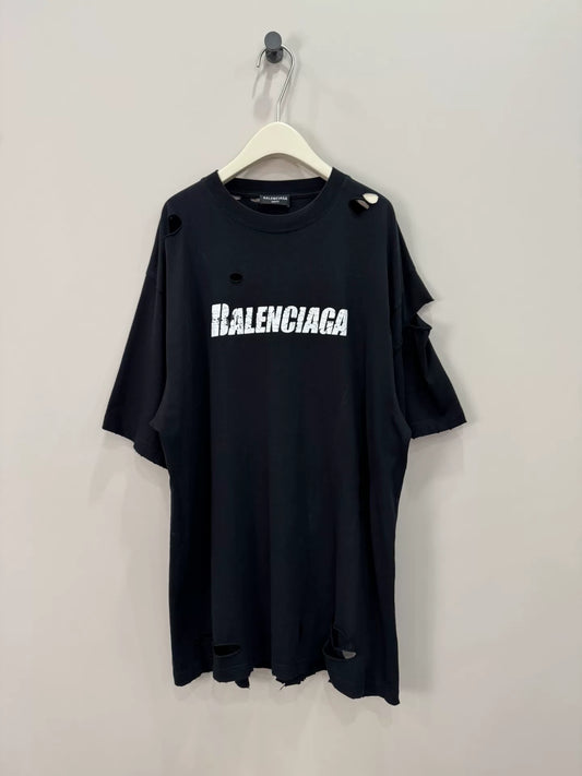 Balenciaga Distressed Print Short Sleeve T-shirt