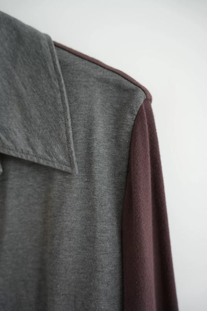 gray and brown patchwork shirt
