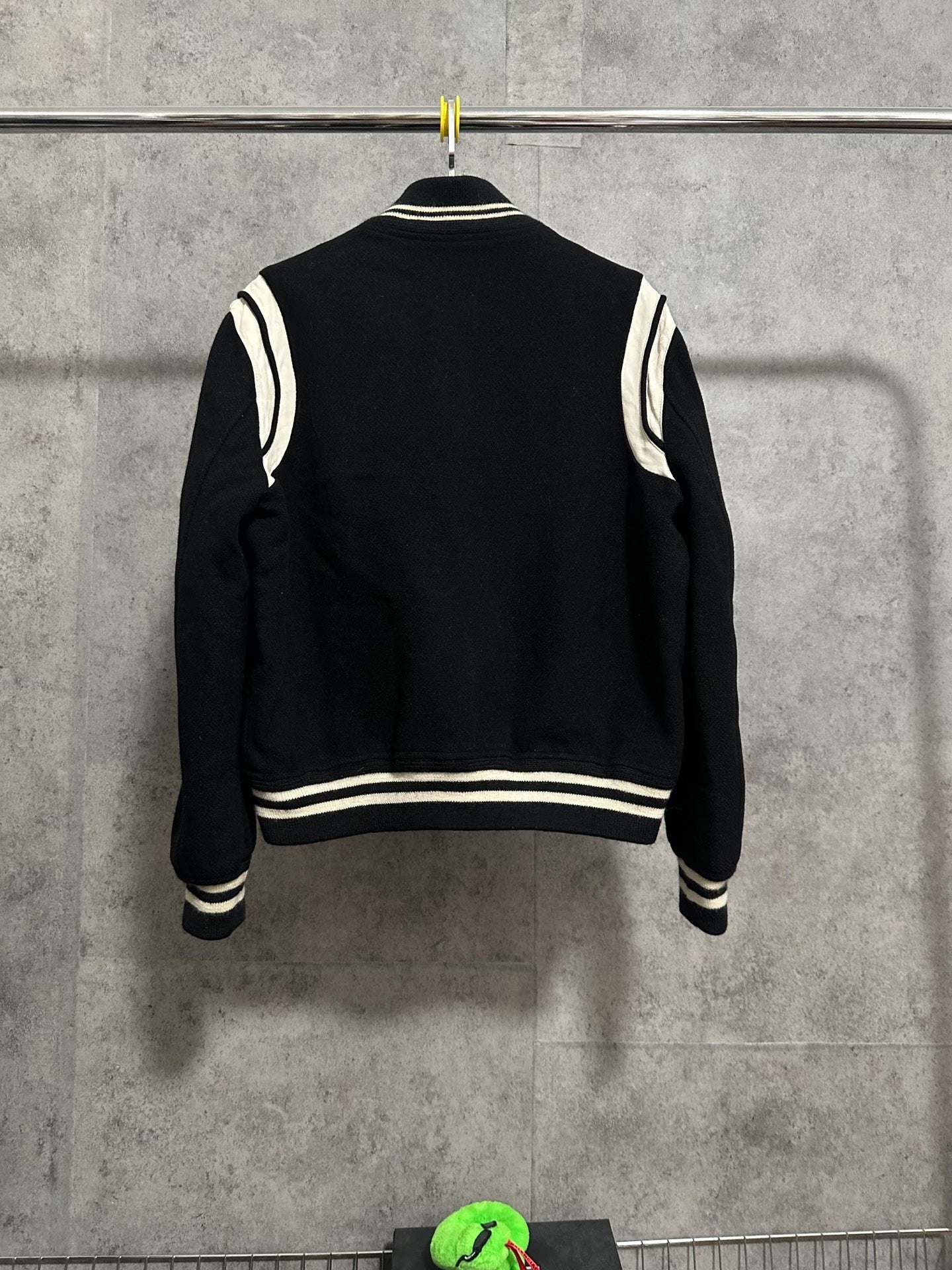 Saint Laurent Black White Wool Baseball Jacket