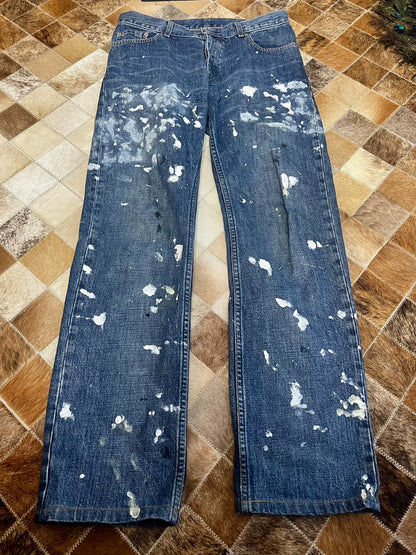 helmut lang splattered denim jeans classic cut