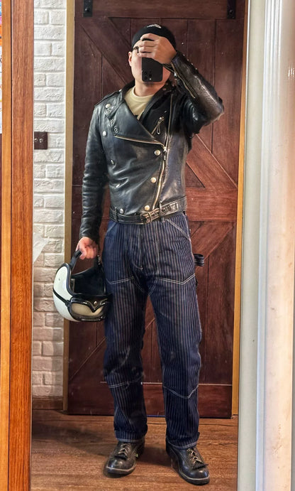 rare black leather biker jacket with buttons