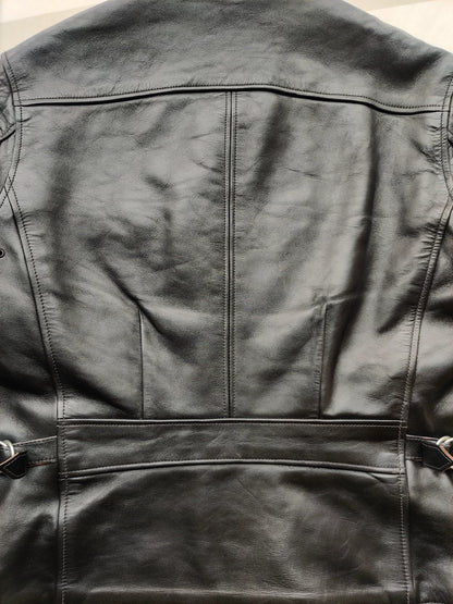 black leather jacket with snowflake pattern