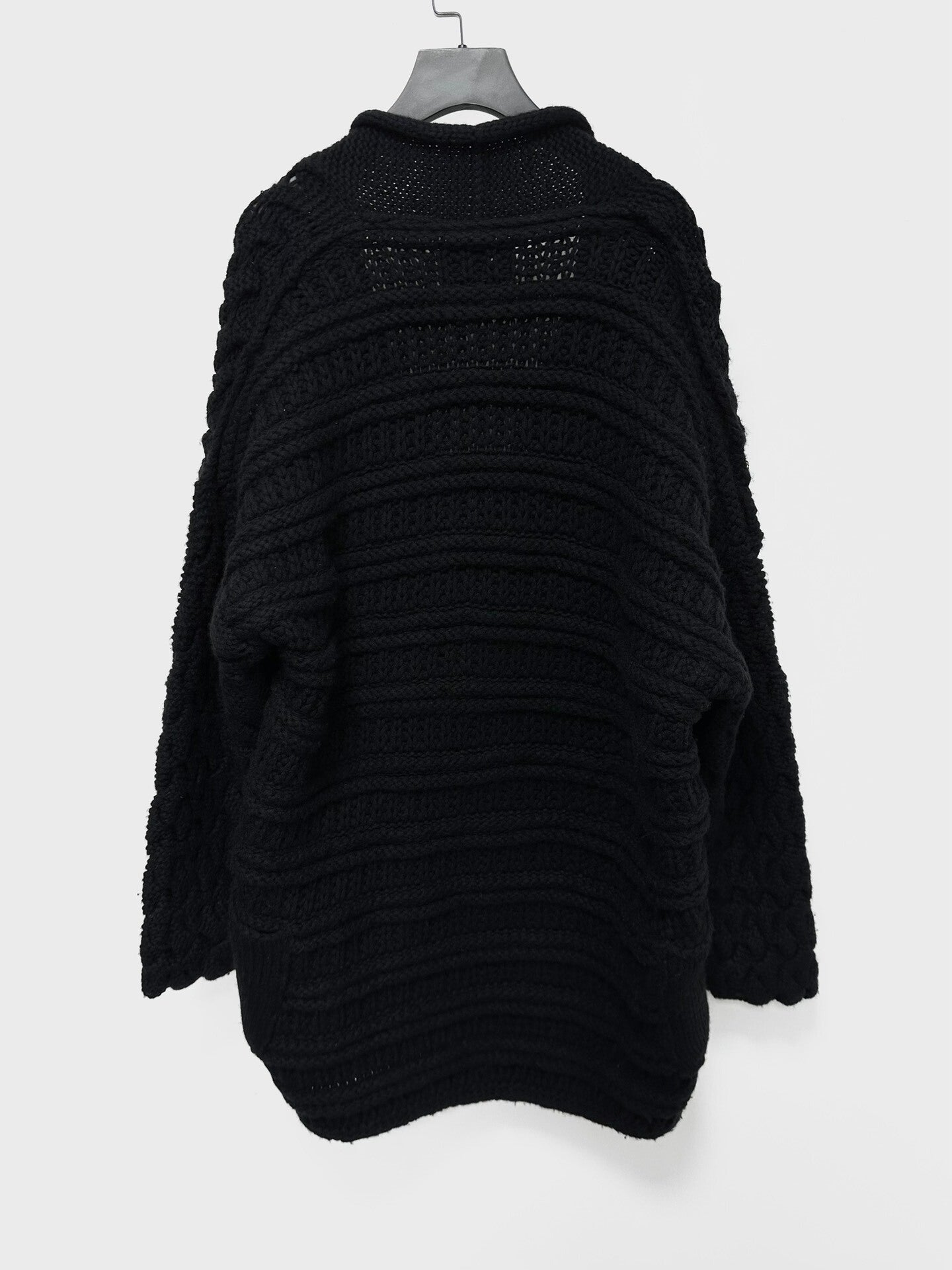 black oversized hand-knitted cashmere jacket