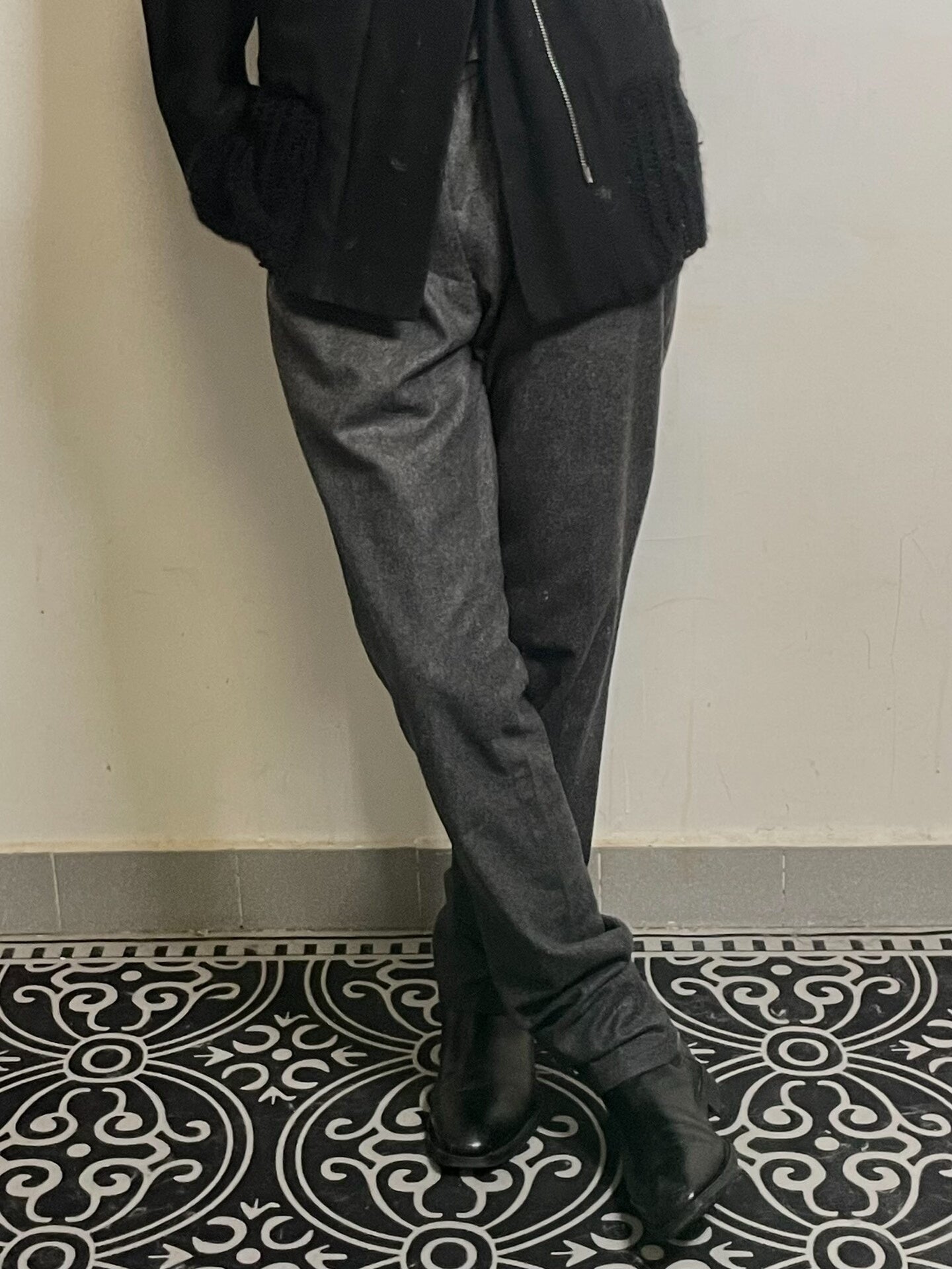 raf simons wool blend trousers in gray