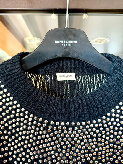 saint laurent black studded wool sweater