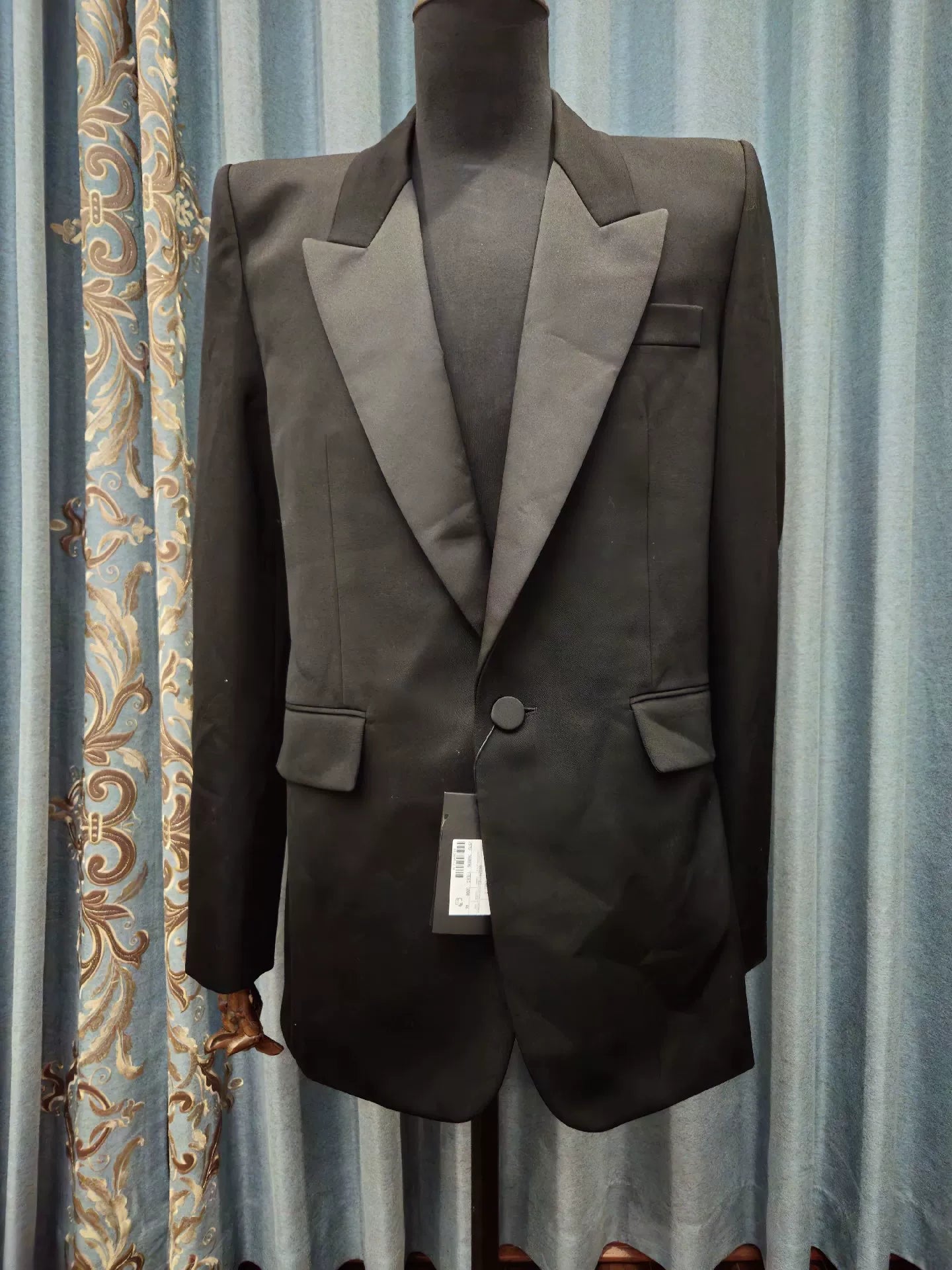 Saint Laurent Black Satin Lapel Blazer
