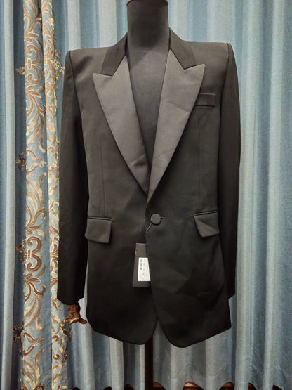 Saint Laurent Black Satin Lapel Blazer