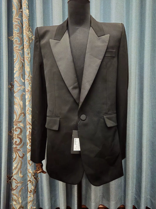 Saint Laurent Black Satin Lapel Blazer