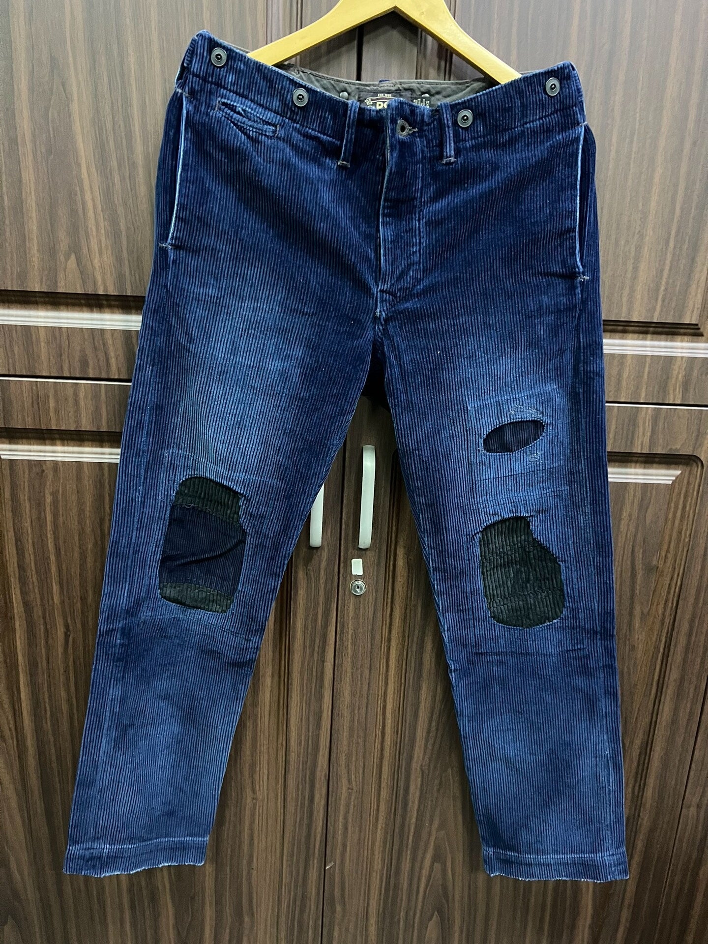 RRL Blue Dyed Corduroy Pants with Patches