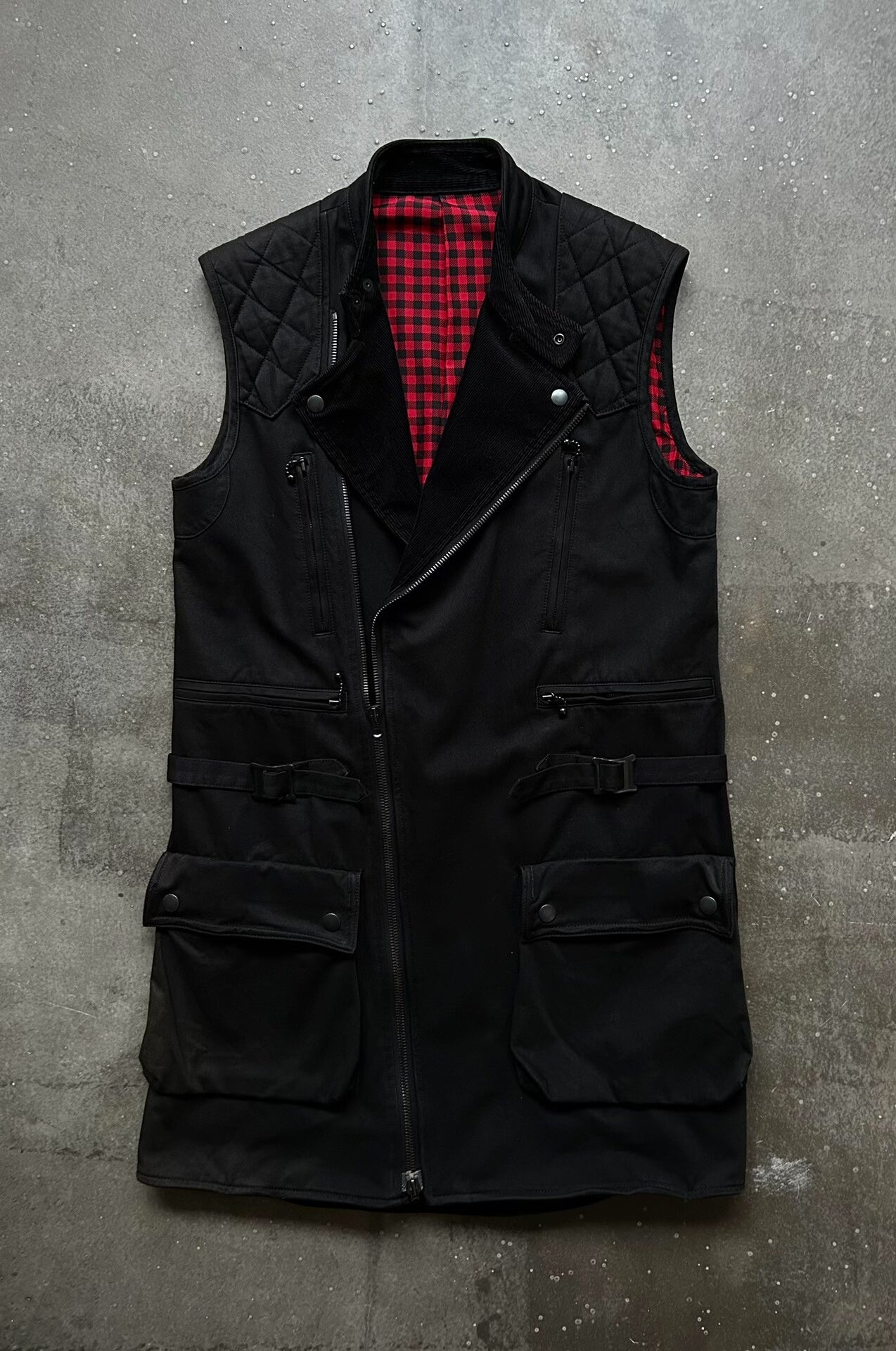 black motorcycle vest with quilted design