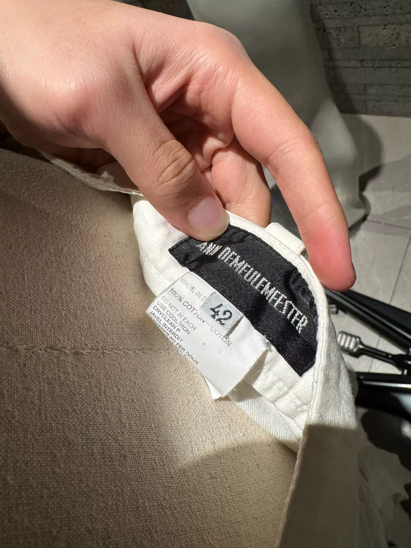 unique white pleated denim trousers