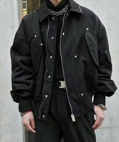 black bomber jacket with hidden pockets