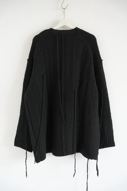 black oversized wool sweater with ties
