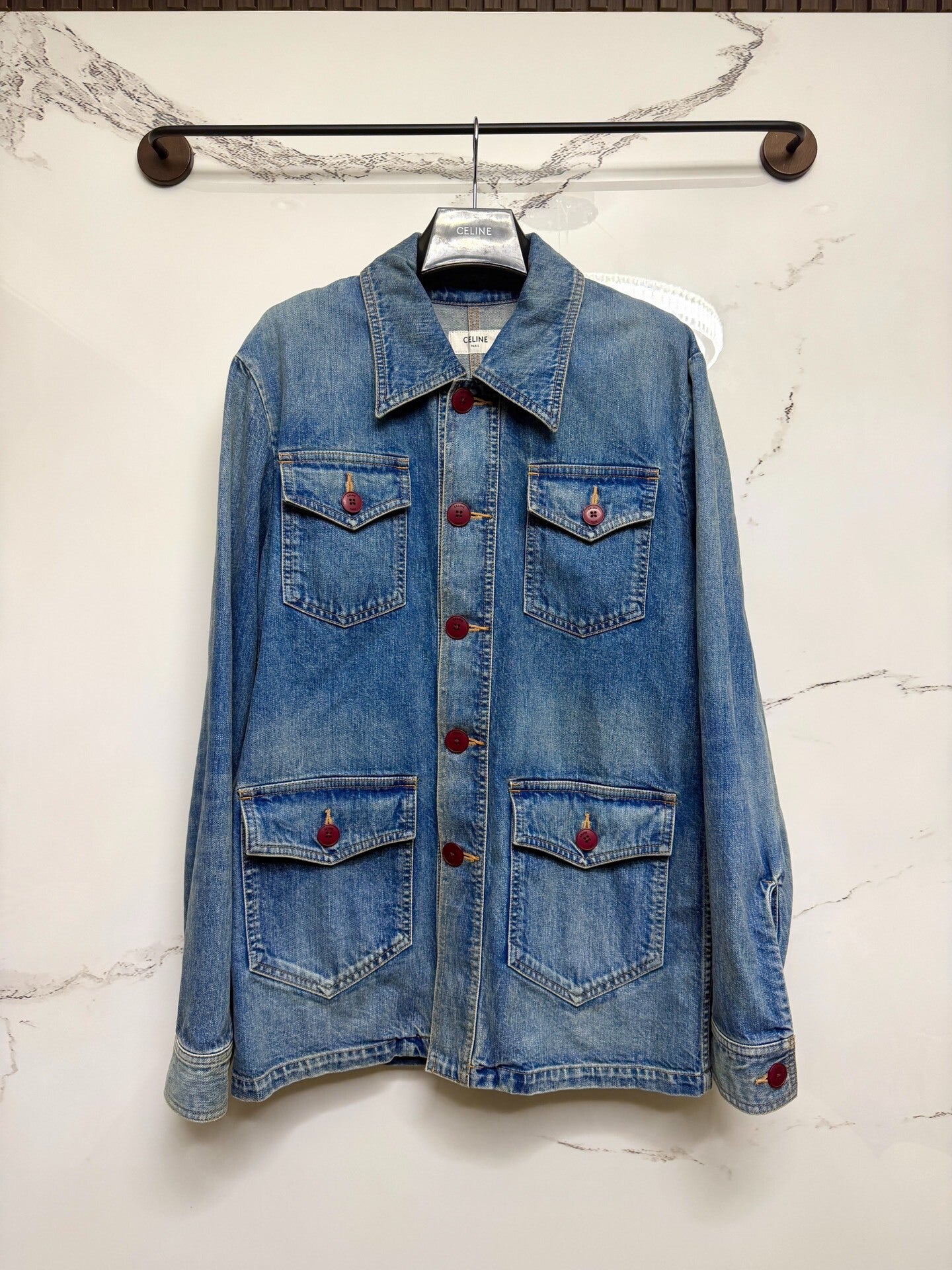 Celine Blue Denim Jacket with Four Pockets