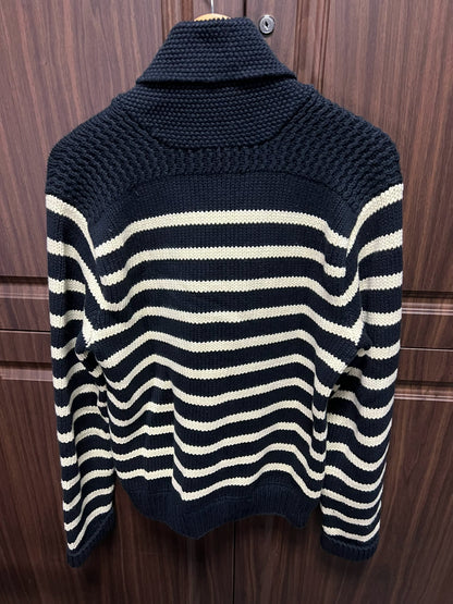 striped rrl cardigan in navy and cream