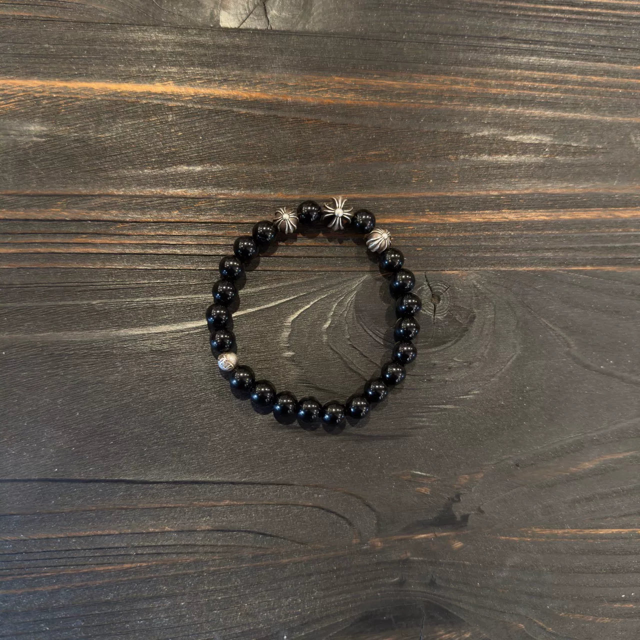 Chrome Hearts 925 Silver Obsidian Bracelet