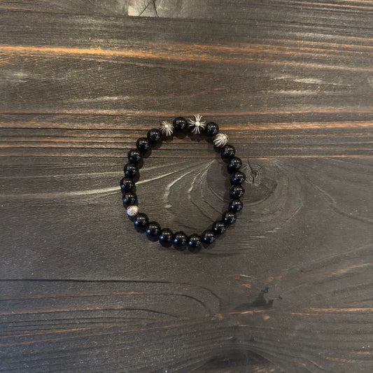 Chrome Hearts 925 Silver Obsidian Bracelet