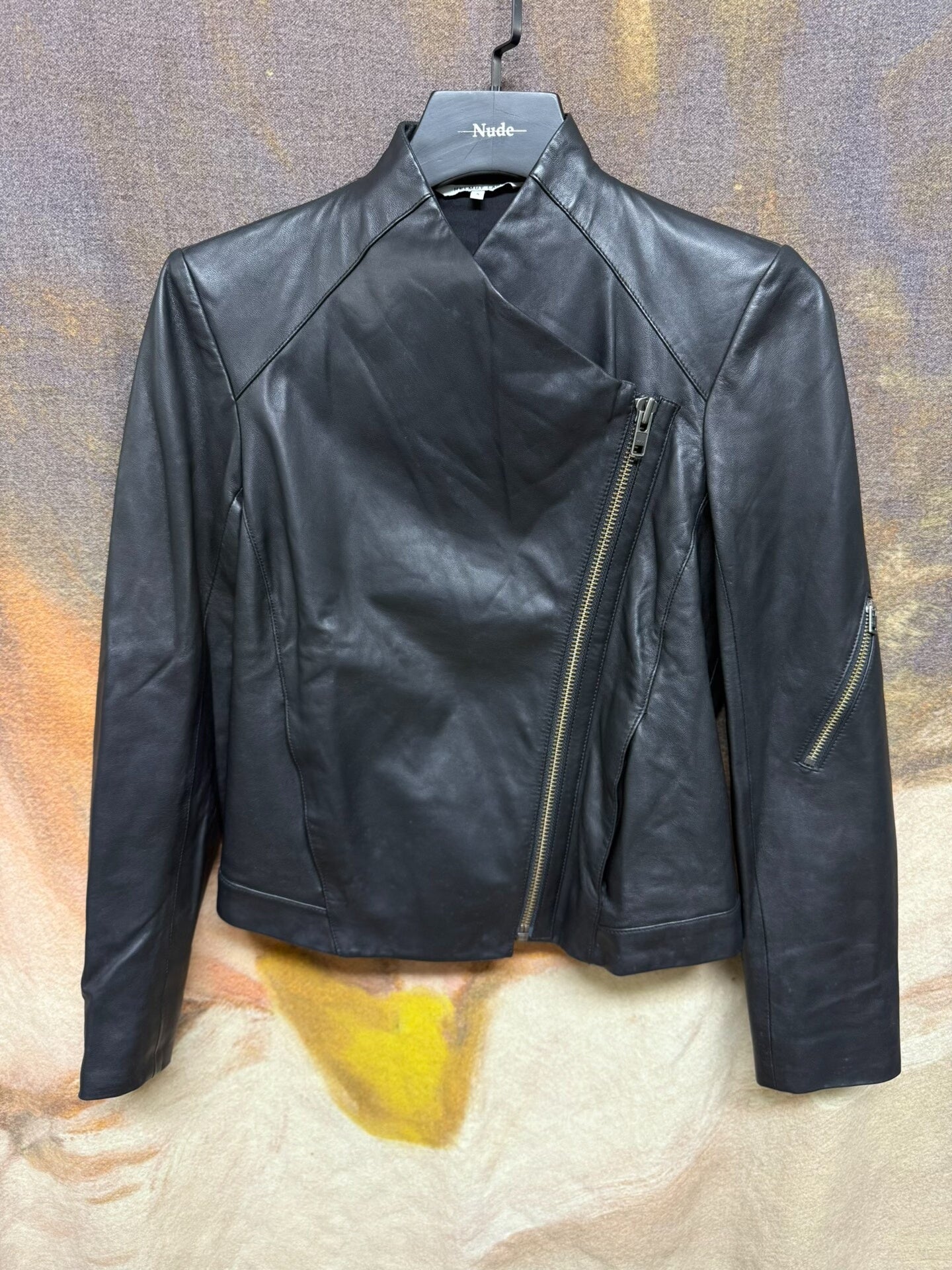 black leather motorcycle jacket size S