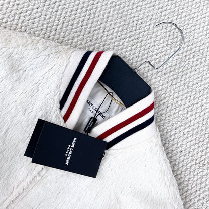 Saint Laurent White Teddy Stripe Baseball Jacket