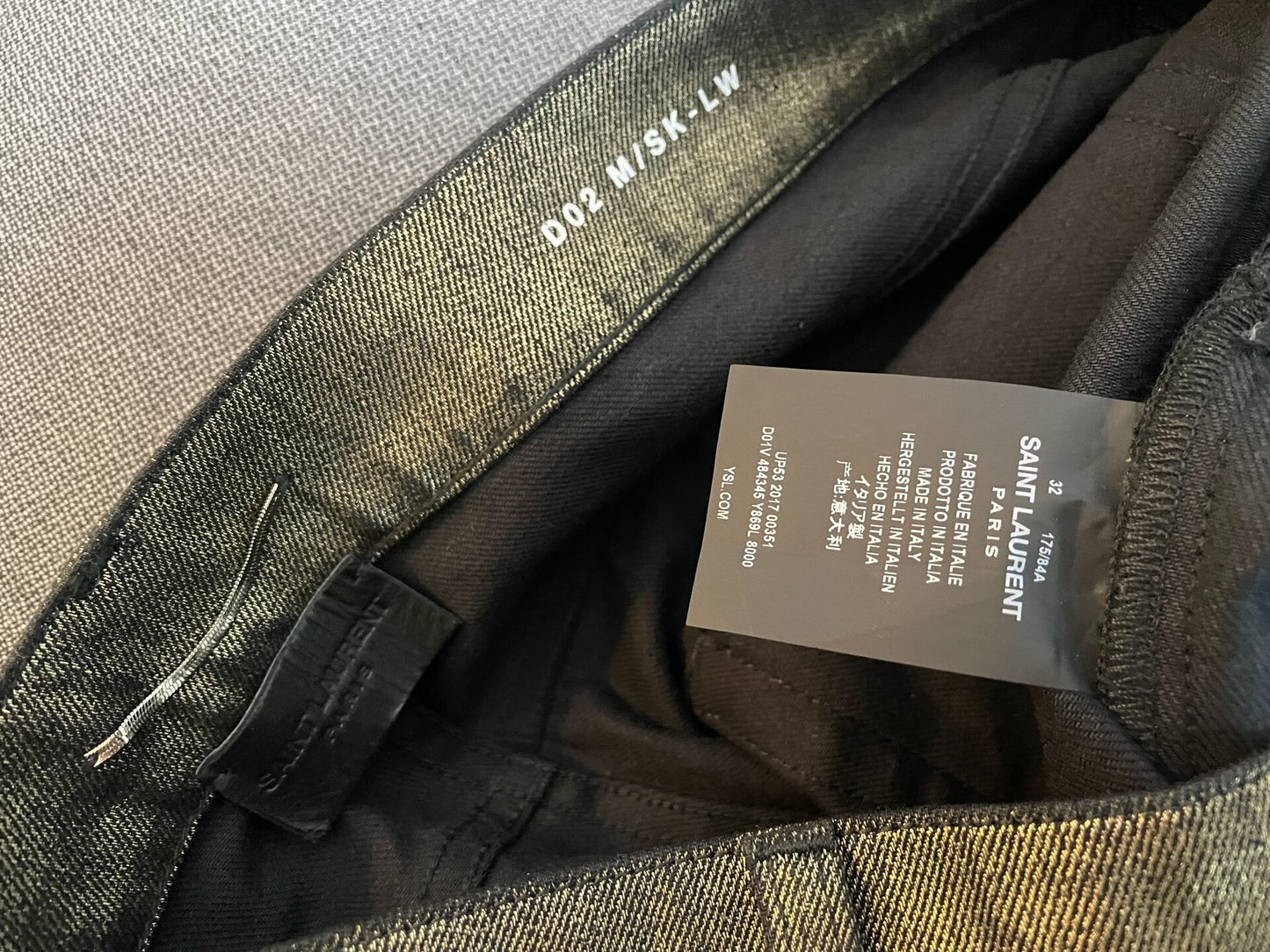 gold coated distressed denim pants size 32