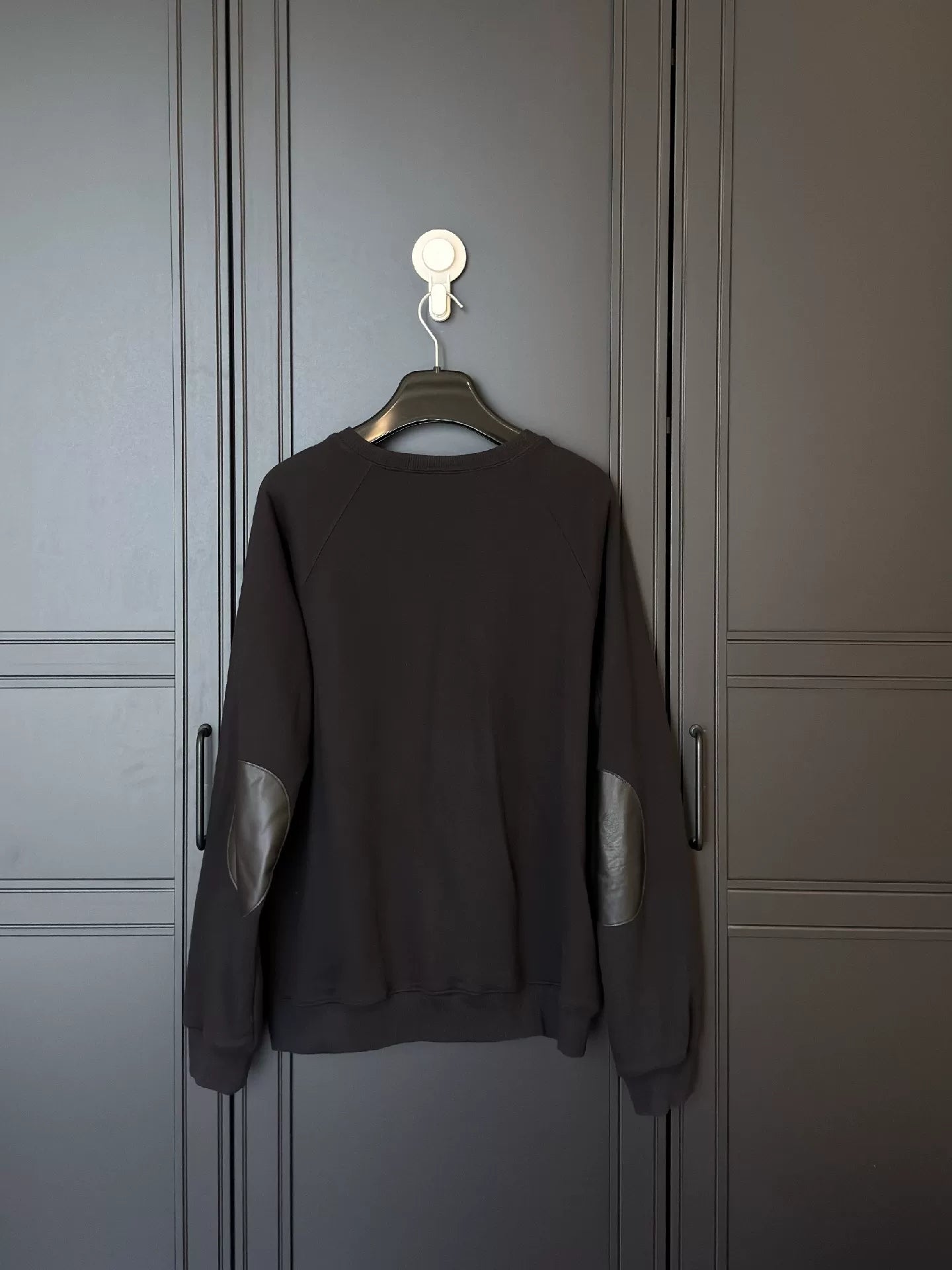 YSL Men's Patchwork Leather Crewneck Sweatshirt