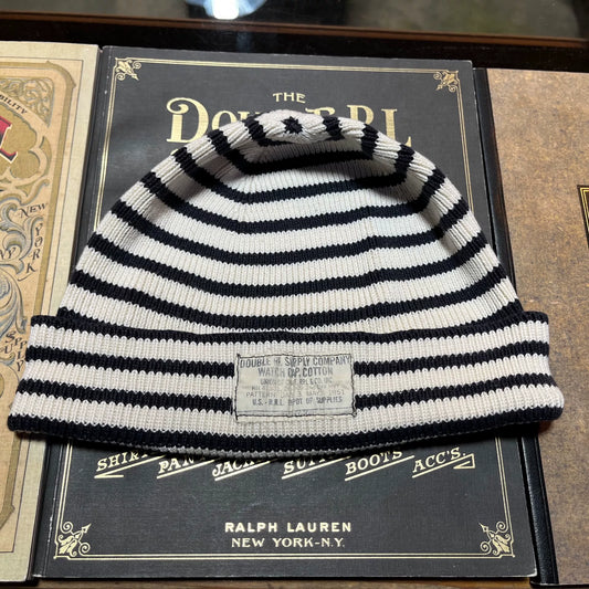 RRL Black White Striped Beanie