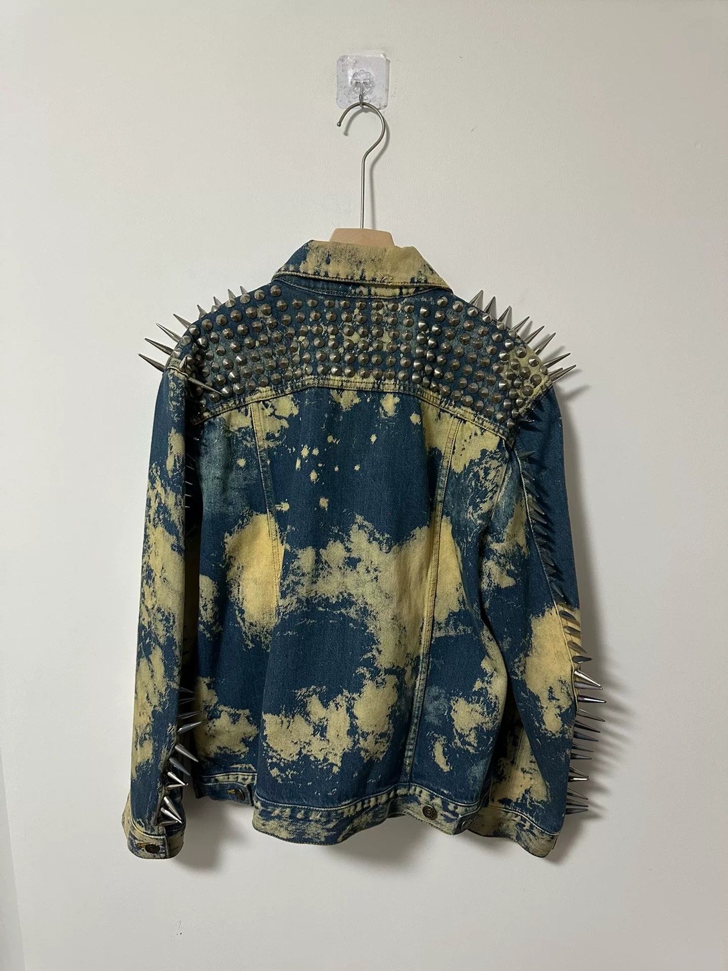 punk denim jacket with studs and tie-dye