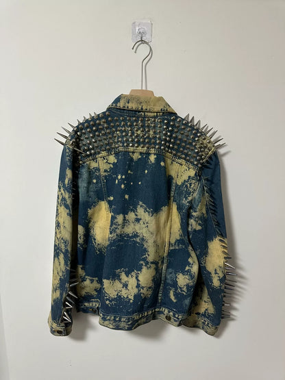 punk denim jacket with studs and tie-dye