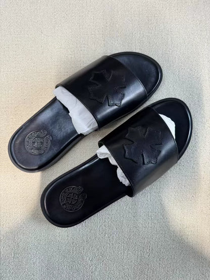 Chrome Hearts Cross Leather Slippers