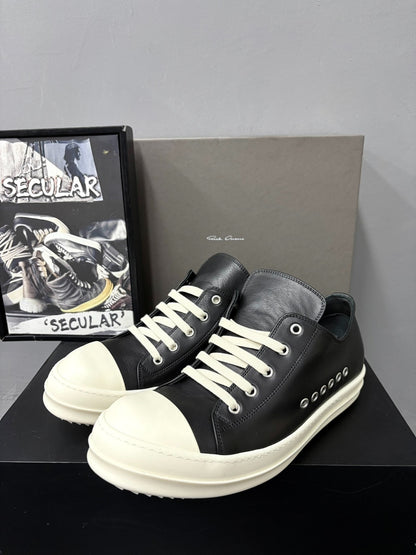 RickOwens 26SS Black Low-Top Leather Sneakers