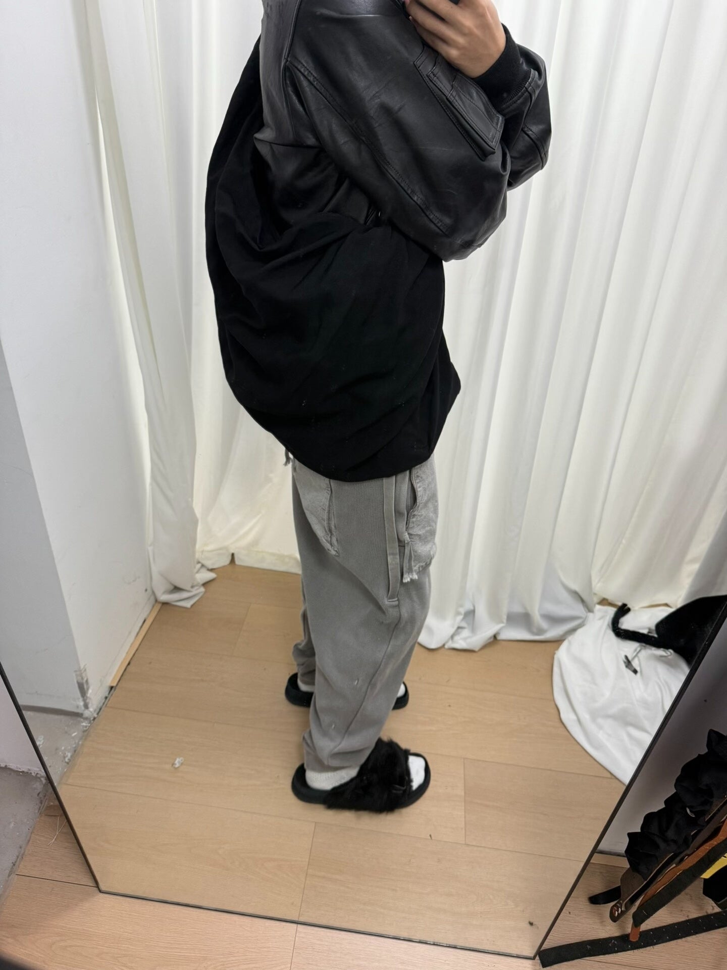 yohji yamamoto double-layered bag with wool