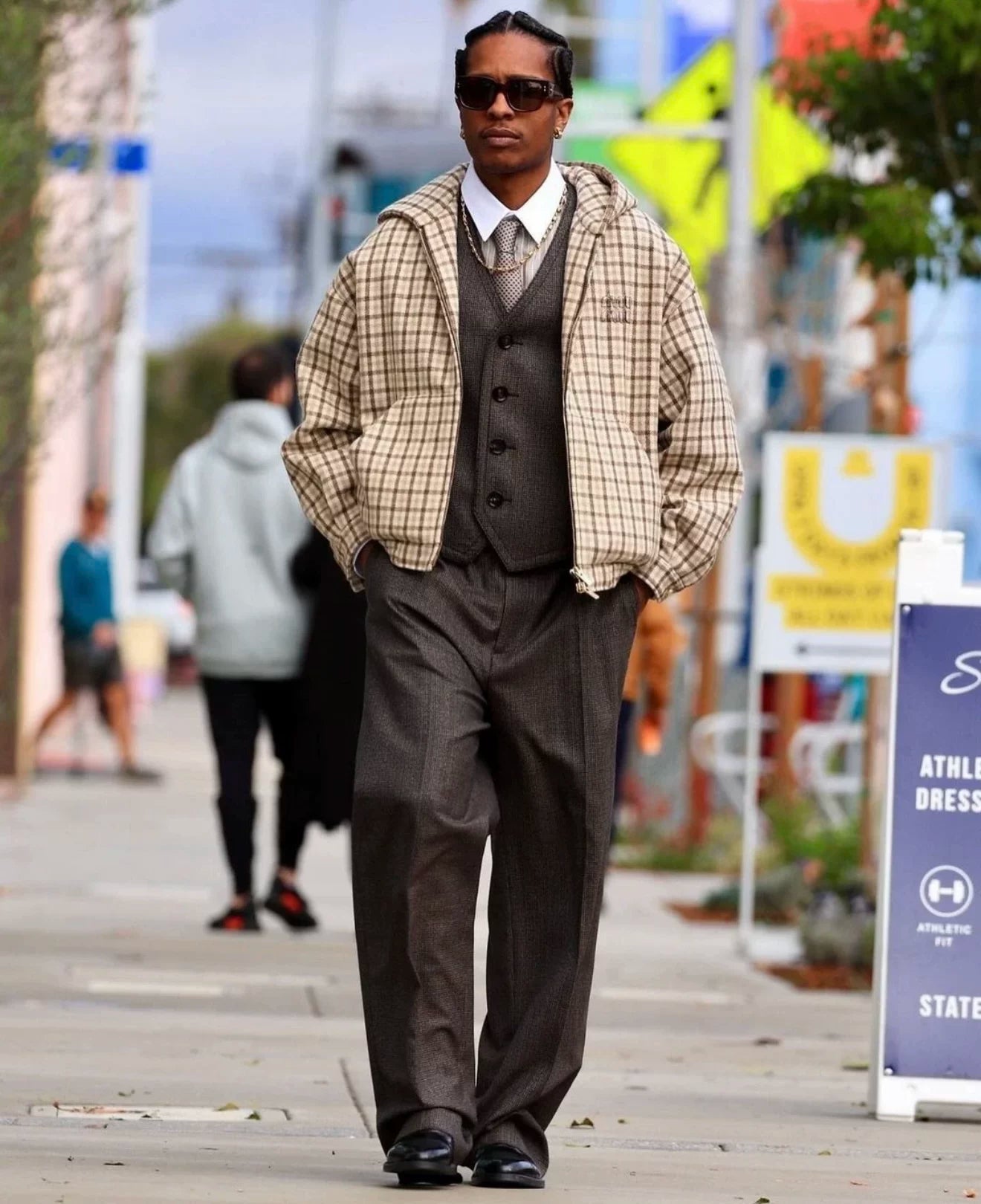 miumiu checked hooded zip-up jacket