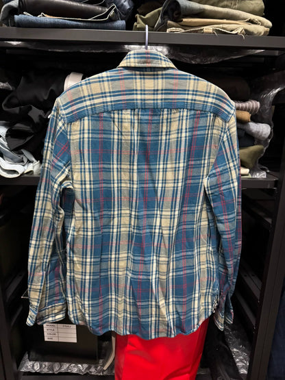 blue plaid long sleeve shirt