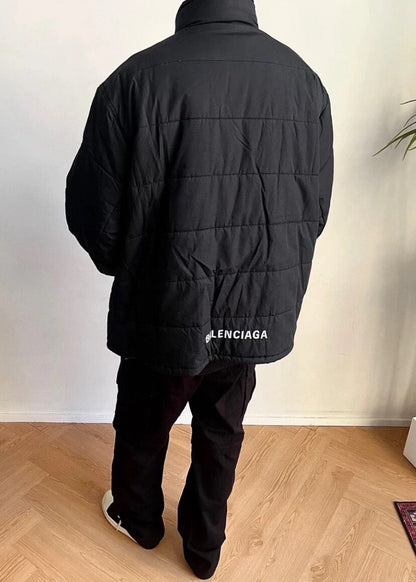 black balenciaga logo padded coat for men