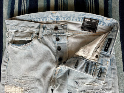 handmade patchwork denim pants by kuro