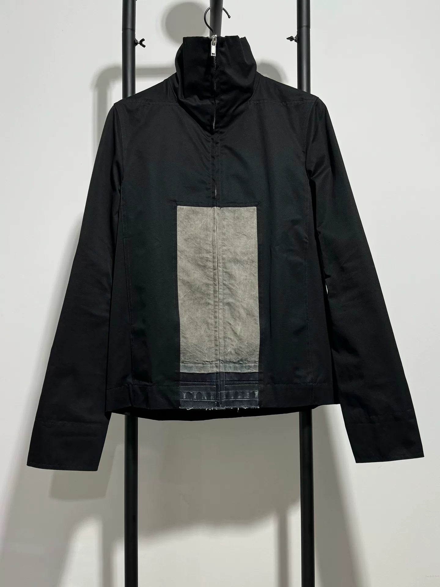 rick owens black jacket with gray panel