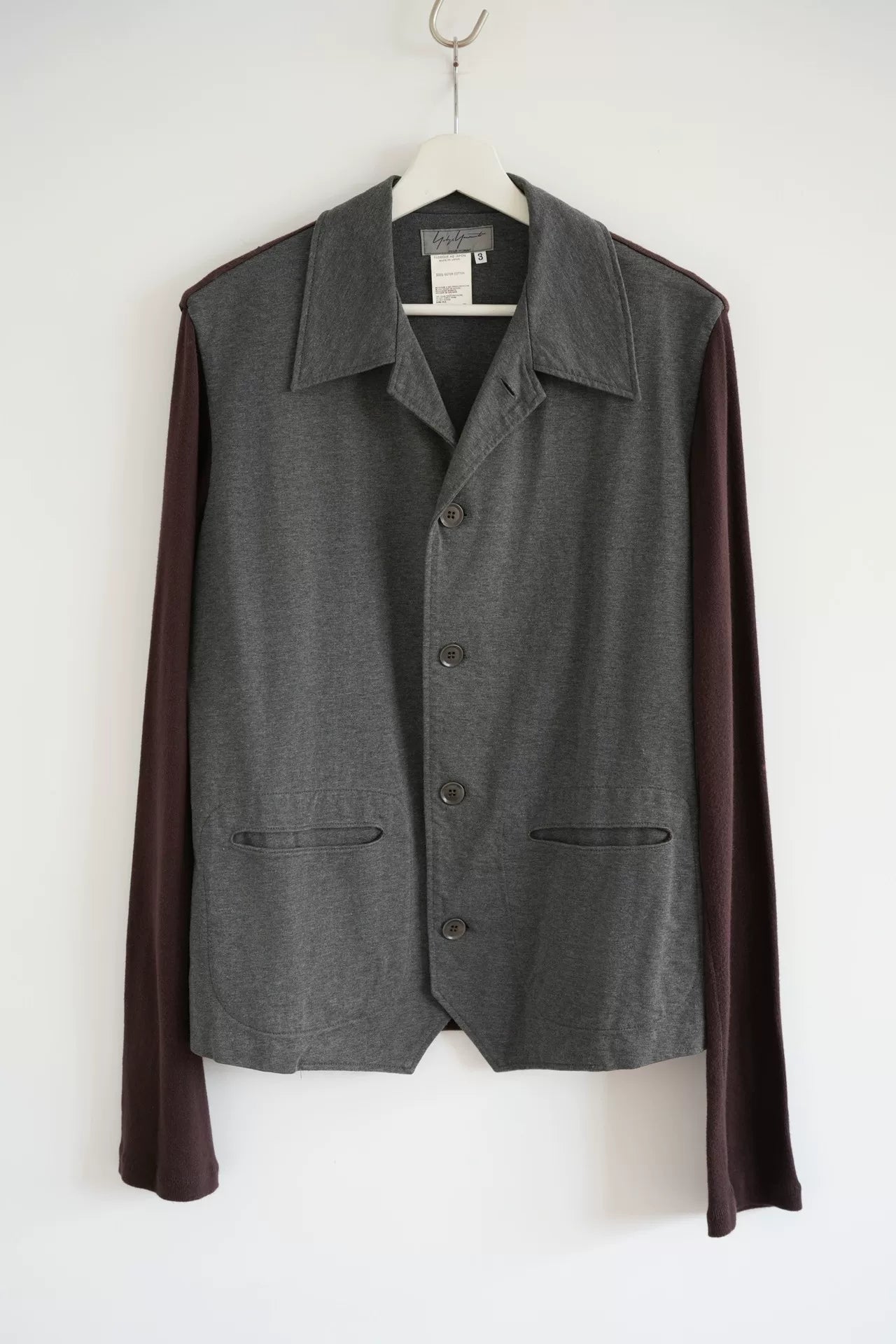 gray and brown patchwork shirt