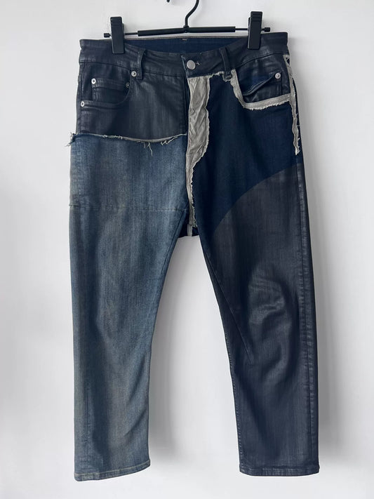 rick owens patchwork denim cropped pants