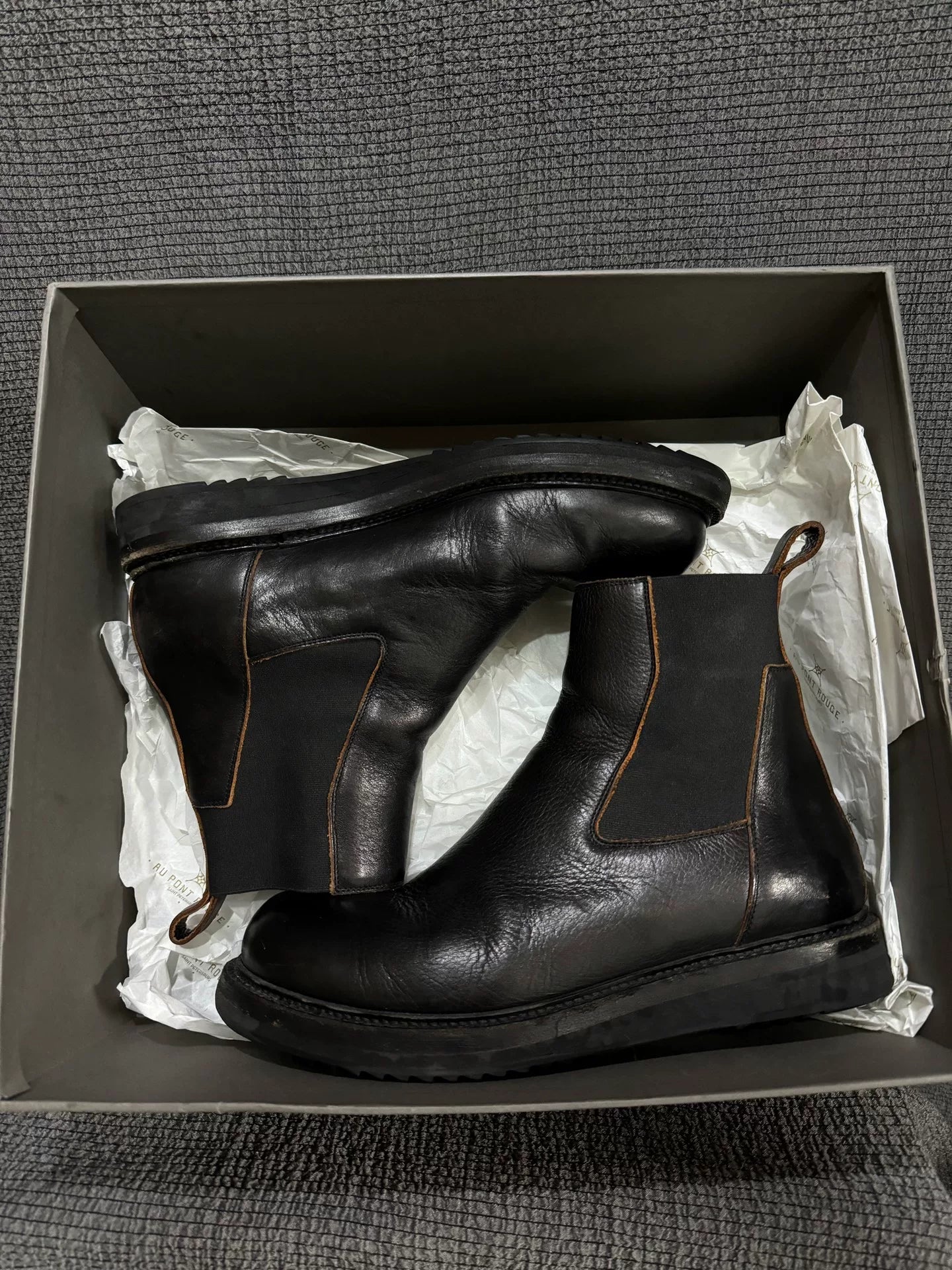 black leather chelsea boots by rick owens