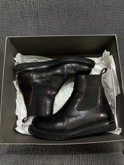 black leather chelsea boots by rick owens