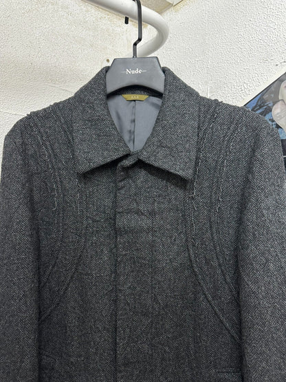yohji yamamoto wool coat with unique design