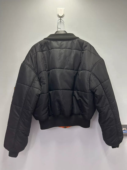 reversible black and orange bomber jacket