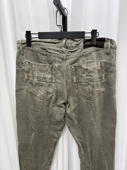 Gray Slim Pants with Distressed Detailing