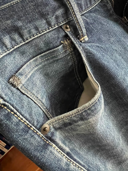 washed red ear denim talon zipper pants