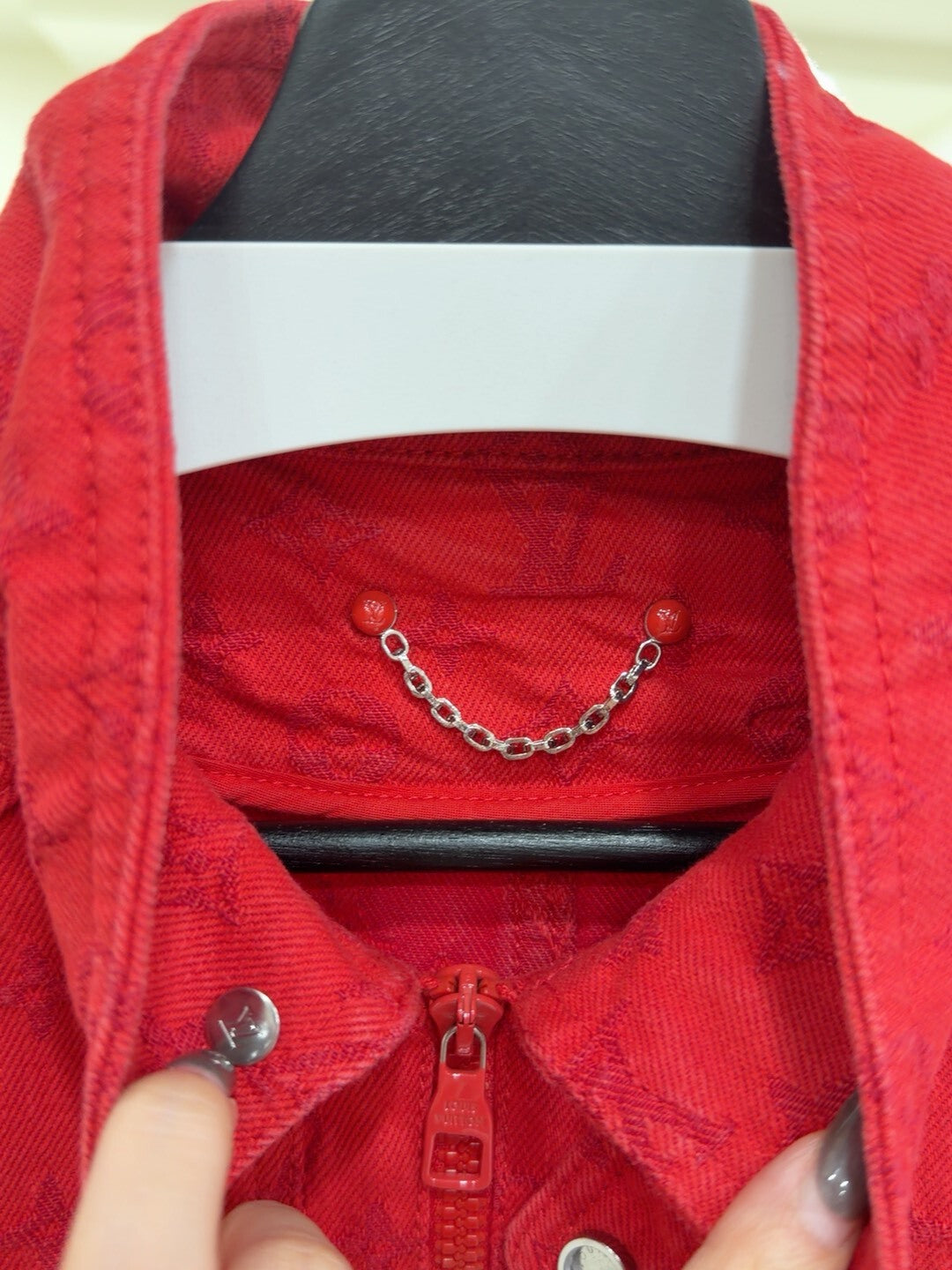 Louis Vuitton Red Logo Denim Jacket