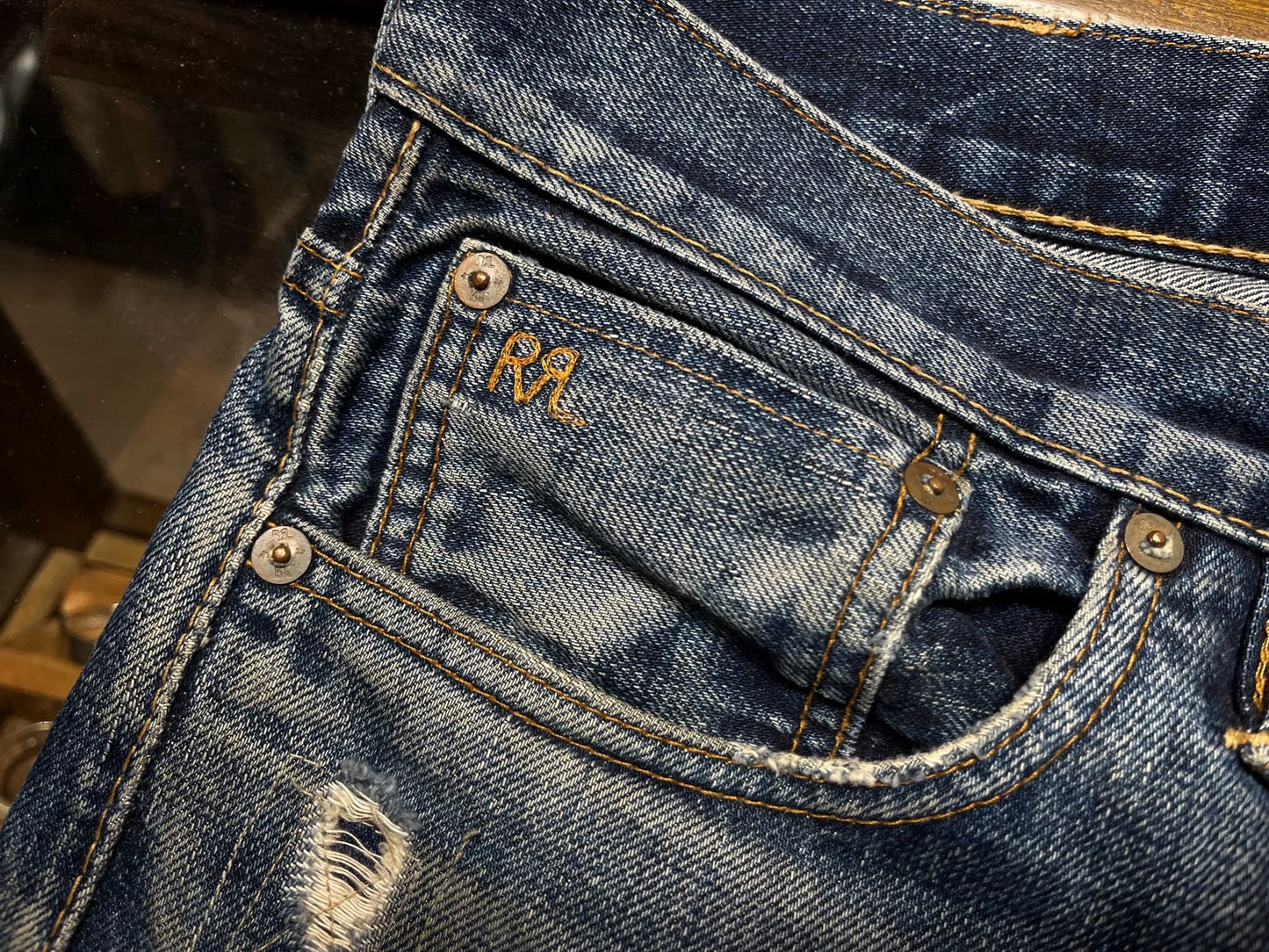 vintage distressed double rl denim pants
